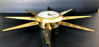 Vintage United Gold Brass Mid - Century Starburst Wall Clock - - Mcm -