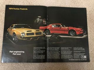 1974 Pontiac Red & Gold Firebird 2 Page Print Ad 11 X 16 Inch