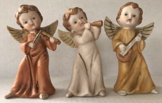 Vintage Ceramic Christmas Angels Figurines Homco Set Of 3 Cherubs