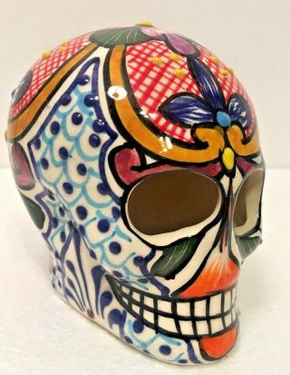 Mexican Talavera Sugar Skull Luminary Pottery Day Of The Dead Ceramic Folk Art