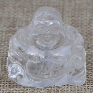 1.  1 " Clear Quartz Crystal Carved Maitreya Buddha Figurine Chakra Healing Reiki