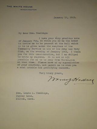 Warren G.  Harding - Typed Letter Signed 01/12/1922