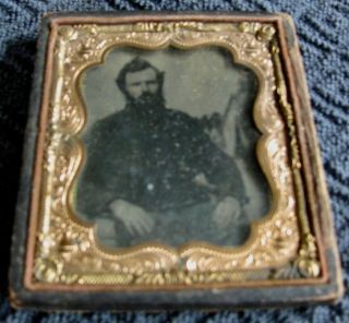 Civil War Soldier Tintype,  Sixth Plate,  Half Case,  Dark Image,  Tent Background