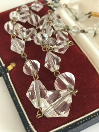 Vintage Rolled Gold Clear Glass Crystal Necklace Faceted 17 "