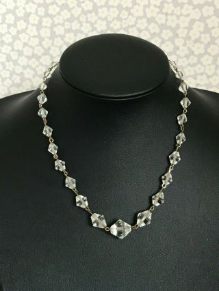 Vintage Rolled Gold Clear Glass Crystal Necklace faceted 17 