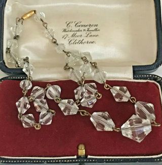 Vintage Rolled Gold Clear Glass Crystal Necklace faceted 17 