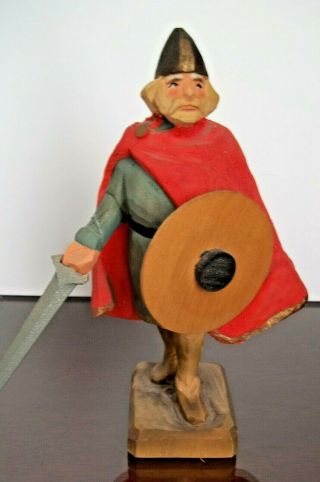Henning Norway Hand Carved Wood Figurine Viking W/sword 6 "