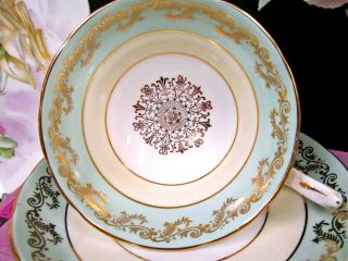 Grosvenor Tea Cup And Saucer Baby Blue Pale And Gold Gilt Teacup Footed 1940 