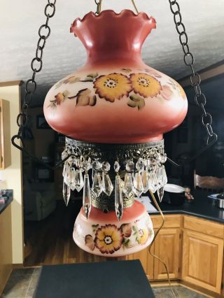 Vintage Hanging Gone With The Wind Swag Hurricane Lamp,  3 Way,  2 Bulbs