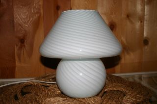 Small Murano White Swirl Mushroom Handblown One Piece Glass Lamp