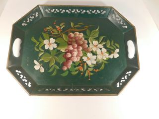 Vintage Hand Painted Floral Toleware Tray - 18 By 13 Inches