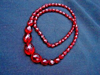 Vintage Art Deco Carved Faceted Cherry Amber Bead Bakelite Necklace 22 "