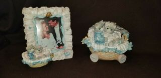 Calico Kittens By Enesco Wedding Set.  2 Pc.  1993.  Picture Frame And Figurine.