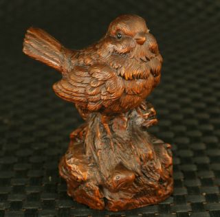 Fine Stand Chinese Old Boxwood Hand Carving Lovely Bird Statue Decoration Gift