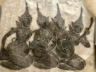 Thai Cambodian Temple Rubbing Angkor Wat Rice W/ Black Authentic Art