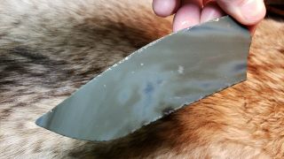 BLUE STRIPE BURNS GREEN OBSIDIAN Flint Knapping Primitive Skinning Knife Preform 3