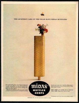 1960 Midas Muffler Shops - Flower Bouquet On Mufflers - Retro - Vintage Ad