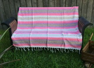 Pink Mexican Blanket Falsa Woven Yoga Throw Sarape Seat Cover Throw Rug