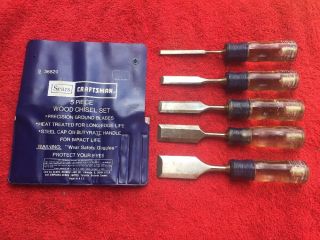 Vintage Sears Craftsman 5 Piece Wood Chisel Set 1/4 " - 1 - 1/4 " In A Vinyl Pouch