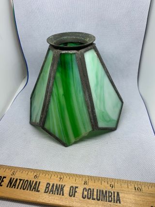 Old Deco Mission Arts Crafts Stained Leaded Glass Lamp Shade Unique Green Color