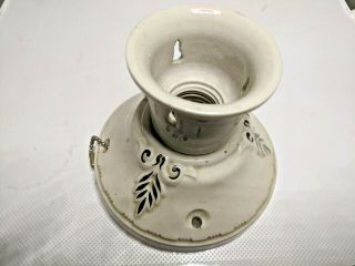 Vintage Porcelain Ceiling Light Fixture Ceramic Porcelain Embossed Silver Cream