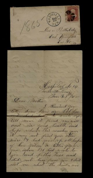 Civil War Letter - Pennsylvania Light Artillery From Hospital No 14 Nashville Tn
