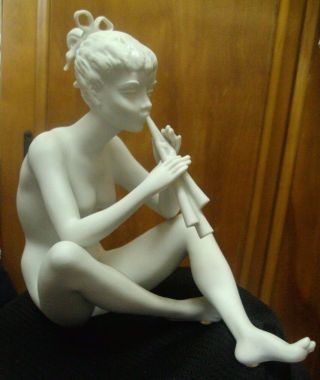 Kaiser Vintage - White Porcelain Nude Girl Playing Flute - Gorgeous Figurine