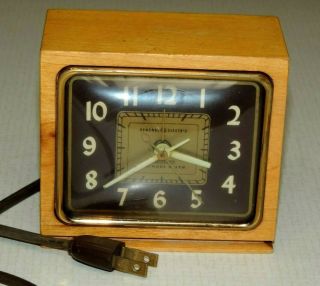 Vintage Ge General Electric Telechron Luminous Alarm Clock Wood Frame