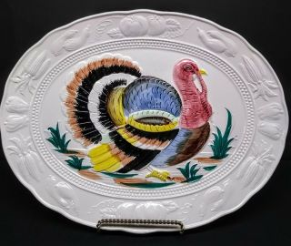Vintage Japan Made Thanksgiving Turkey Platter Large 19.  25 " 14.  5