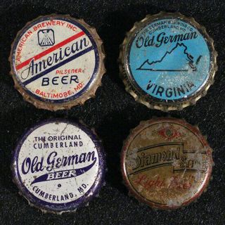 4 Mid - Atlantic Ale Beer Cork Lined Bottle Cap Crown Old German Diamond State Md,