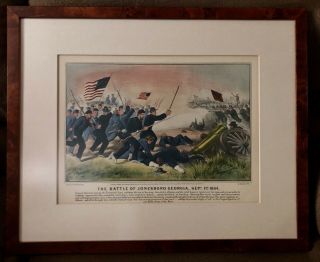1864 Civil War Battle Of Jonesboro Georgia Currier &ives Lithograph Print Framed