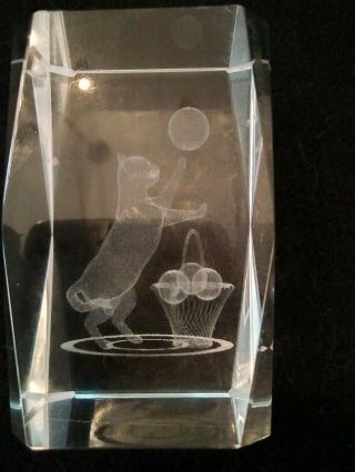 Cat Playing 3d Laser Etched Crystal Paperweight Figurine Collectible Glass