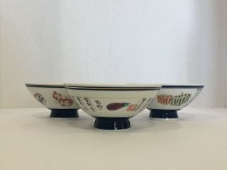 Asian Porcelain Rice Bowls Hand Painted Vegatables And Asian Designs