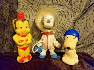 Vintage 1969 Peanuts Snoopy Astronaut Avon Mighty Mouse Soaky Peanuts Schultz