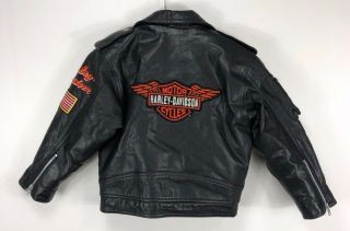 Vtg Harley Davidson Black Leather Motorcycle Jacket Coat Size 7 Boys