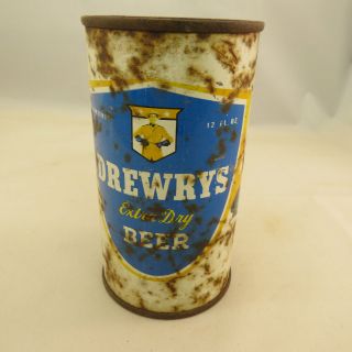 Vintage Drewrys Beer Can,  Empty 12 Oz,  Flat Top,  Steel,  Blue Shield