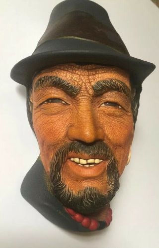 Vintage Bossons Chalkware Head Wall Plaque Made In England Smiling Tibetan Man