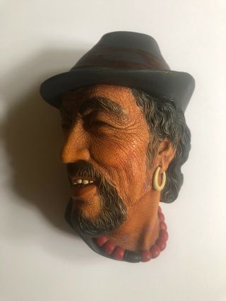 VINTAGE BOSSONS CHALKWARE HEAD WALL PLAQUE MADE IN ENGLAND SMILING TIBETAN MAN 2
