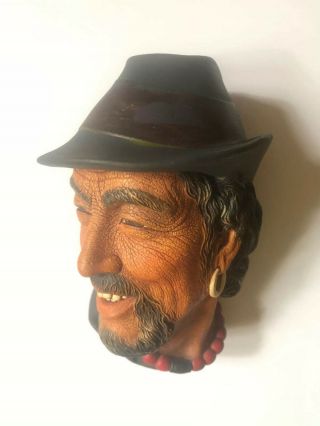 VINTAGE BOSSONS CHALKWARE HEAD WALL PLAQUE MADE IN ENGLAND SMILING TIBETAN MAN 3