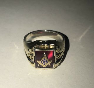 Vintage Men’s 10k Yellow Gold And Sterling Masonic Ring - Size 9