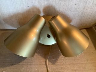 Vtg Mid Century Modern Double Cone Bullet Lamp Wall Light Fixture Mcm Brass
