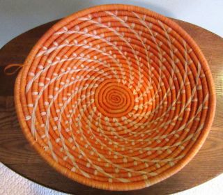 Lovely Vintage Hand Woven Coil Weave Basket,  Orange Swirled,