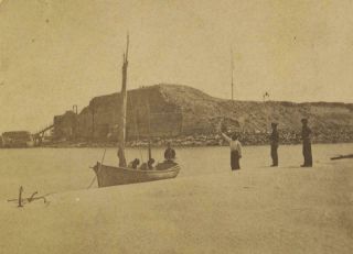 1860’s Civil War Stereoview - Boat At Fort Sumpter,  Charleston Harbor,  Soldiers?