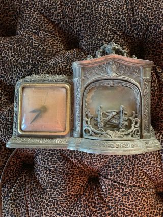 Vintage United Clock Co.  Fireplace Motion Clock Flames 