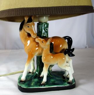 Vintage Horse,  Mare And Foal Ceramic Table Lamp With Shade