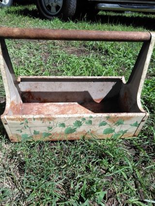 Vintage Craftsman Carryall Metal Tool Box Carrier Garden Tote With Wooden Handle