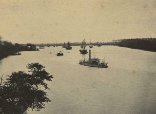 1865 Civil War Anthony View,  Fleet Of Gunboats,  James River,  Va - Varina Landing