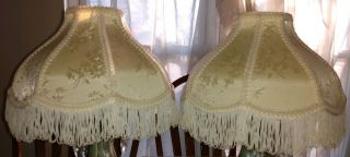 Fabric Lampshades Matching Pair Fringe Edge Vintage Victorian - Theme Ivory Beige