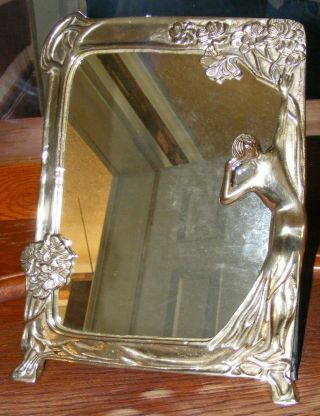 Vintage Solid Brass Frame W/mirror Art Nouveau Nude Lady By The Lake 13×9