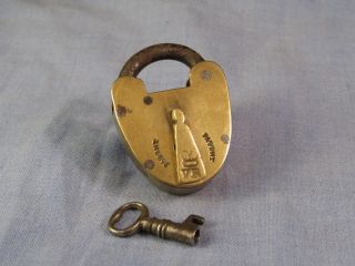 Brass Padlock Victorian Antique Gate Door Shed Church Lock & Key Patent